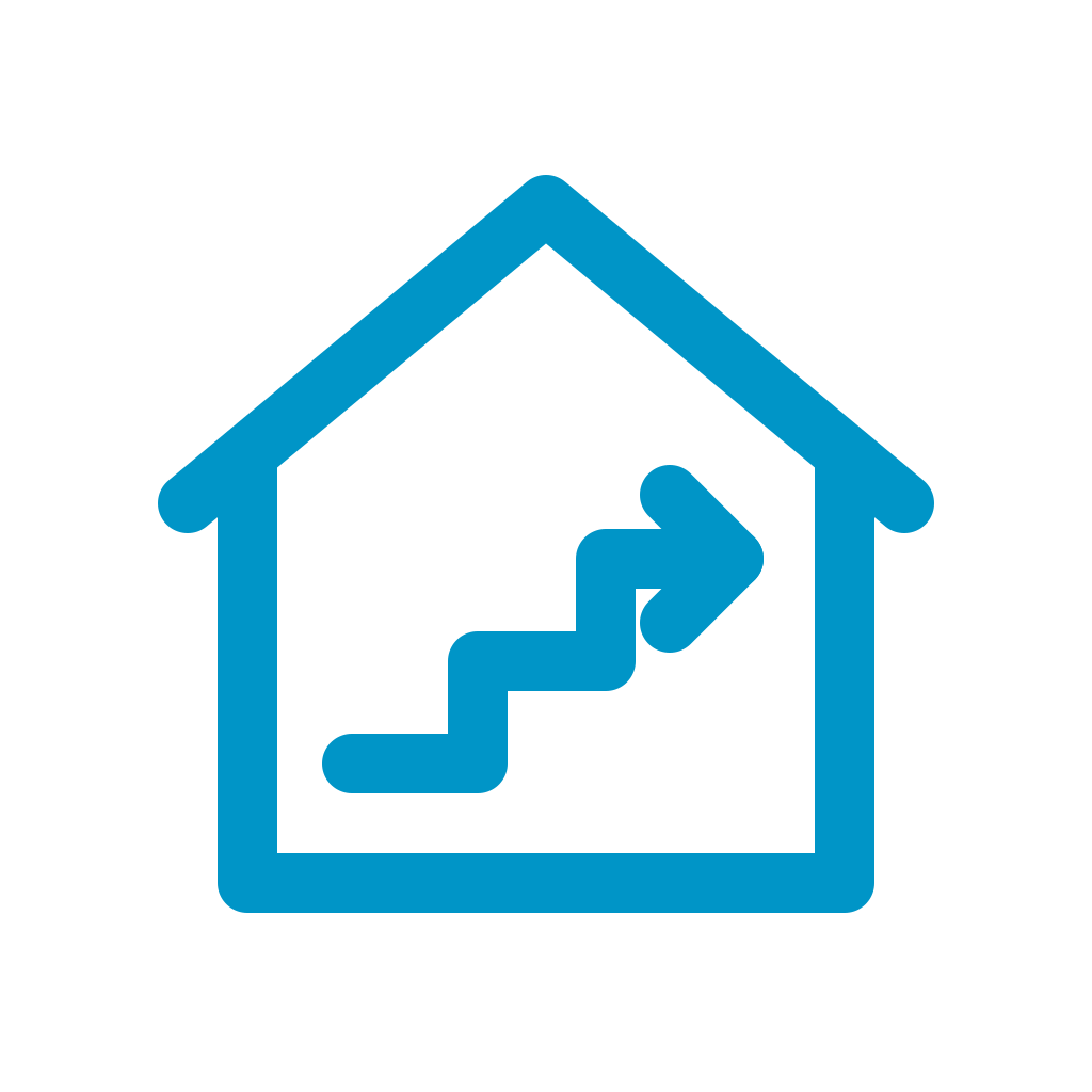 Haus mit aufsteigendem Pfeil als Symbol für einen energetischen Sanierungsfahrplan.